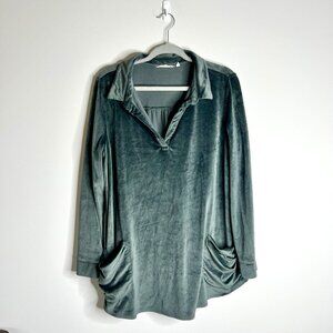 Soft Surroundings Gray Velour Lagenlook Tunic Top Pockets Oversized Sz Large